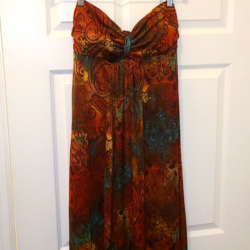 Maurices "Sunset" Multicolor Strapless Long Dress